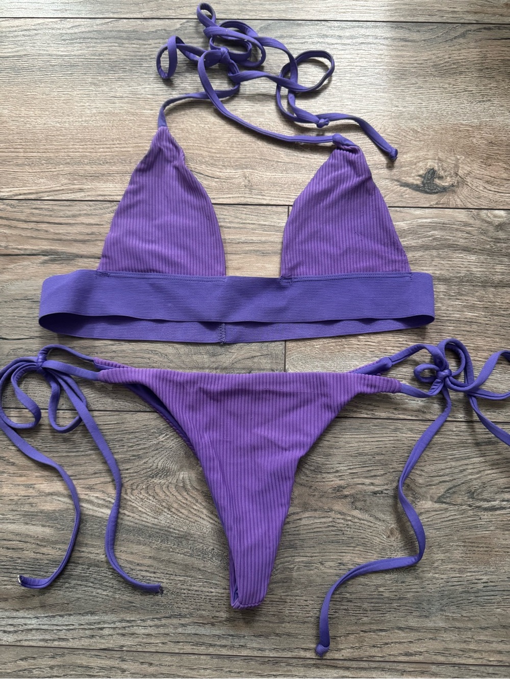Frankie's Bikinis Purple Ribbed Triangle Tie-Side Bikini